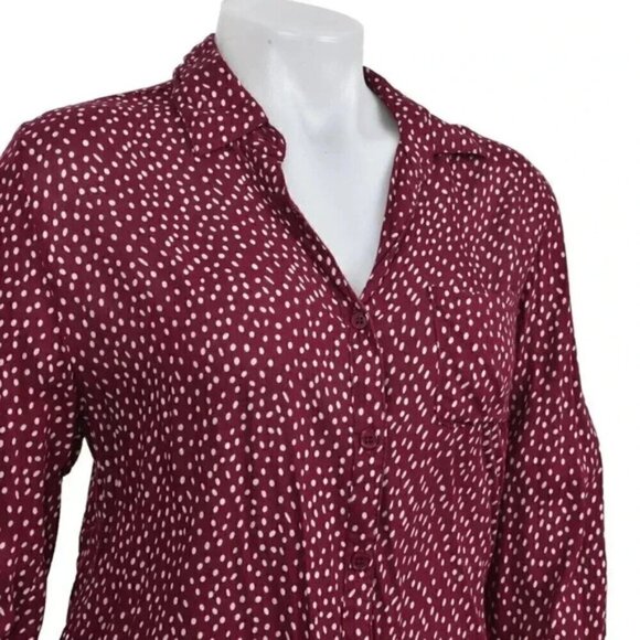 Simons Twik Printed Long Sleeve Blouse Top Rayon Red White Size XS - Picture 2 of 9